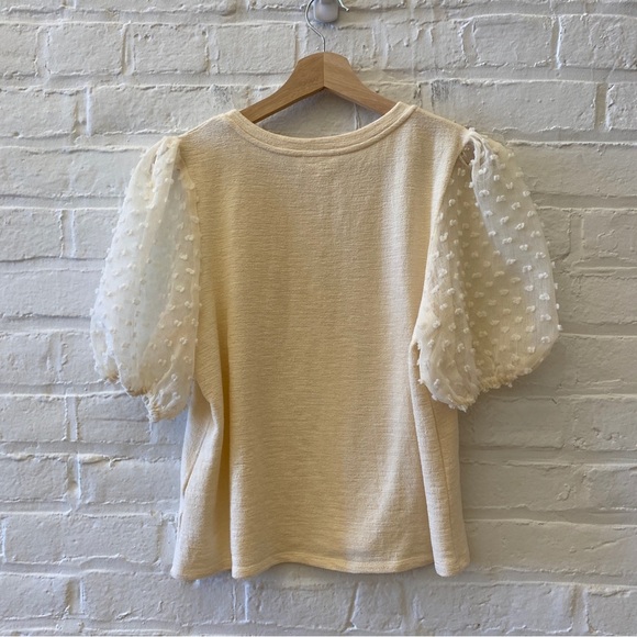 Anthropologie || Maeve Woven Puff-Sleeve Top Ivory Medium - Picture 5 of 8